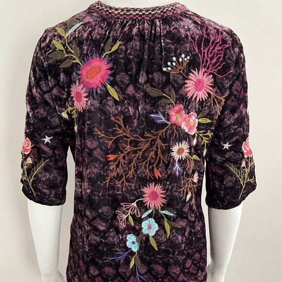 Johnny Was Silk Blend Ulla Velvet Easy V-neck Gypsy Boho Resort Purple Top XXS - Picture 9 of 12
